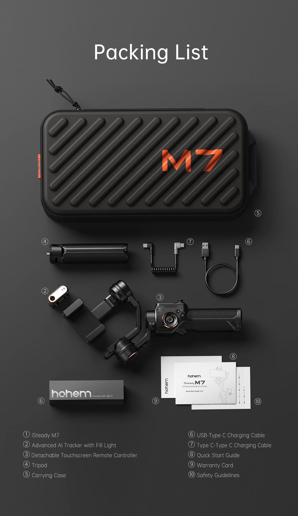 Hohem official-website isteady М7 Stabilizer Ai Face Tracking 3-Axis Phone Gimbal Built-in Selfie Stick iPhone16/Samsung Gimbal