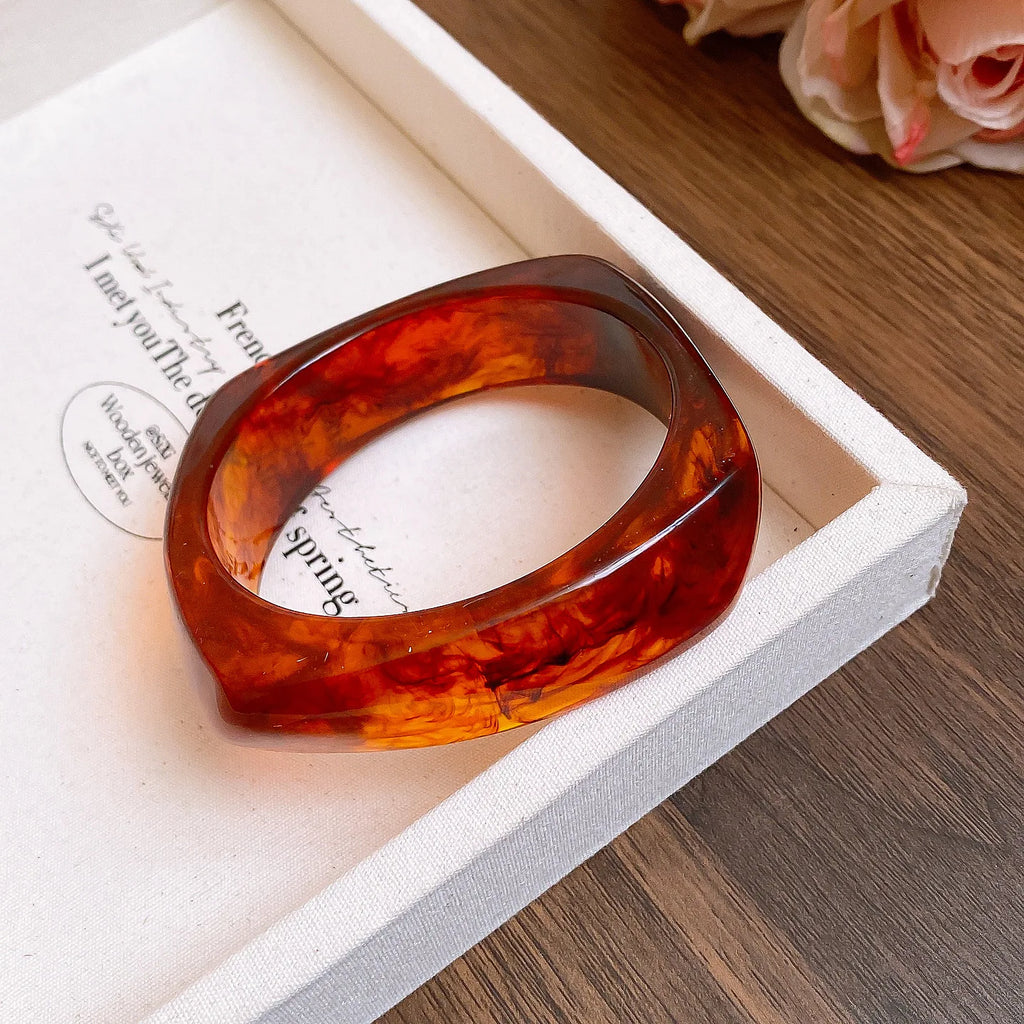 Coffee Big Irregular Square Wide Acrylic Bangles for Women Statement Resin Chunky Bracelets Couple Vintage Punk Jewelry Gifts F