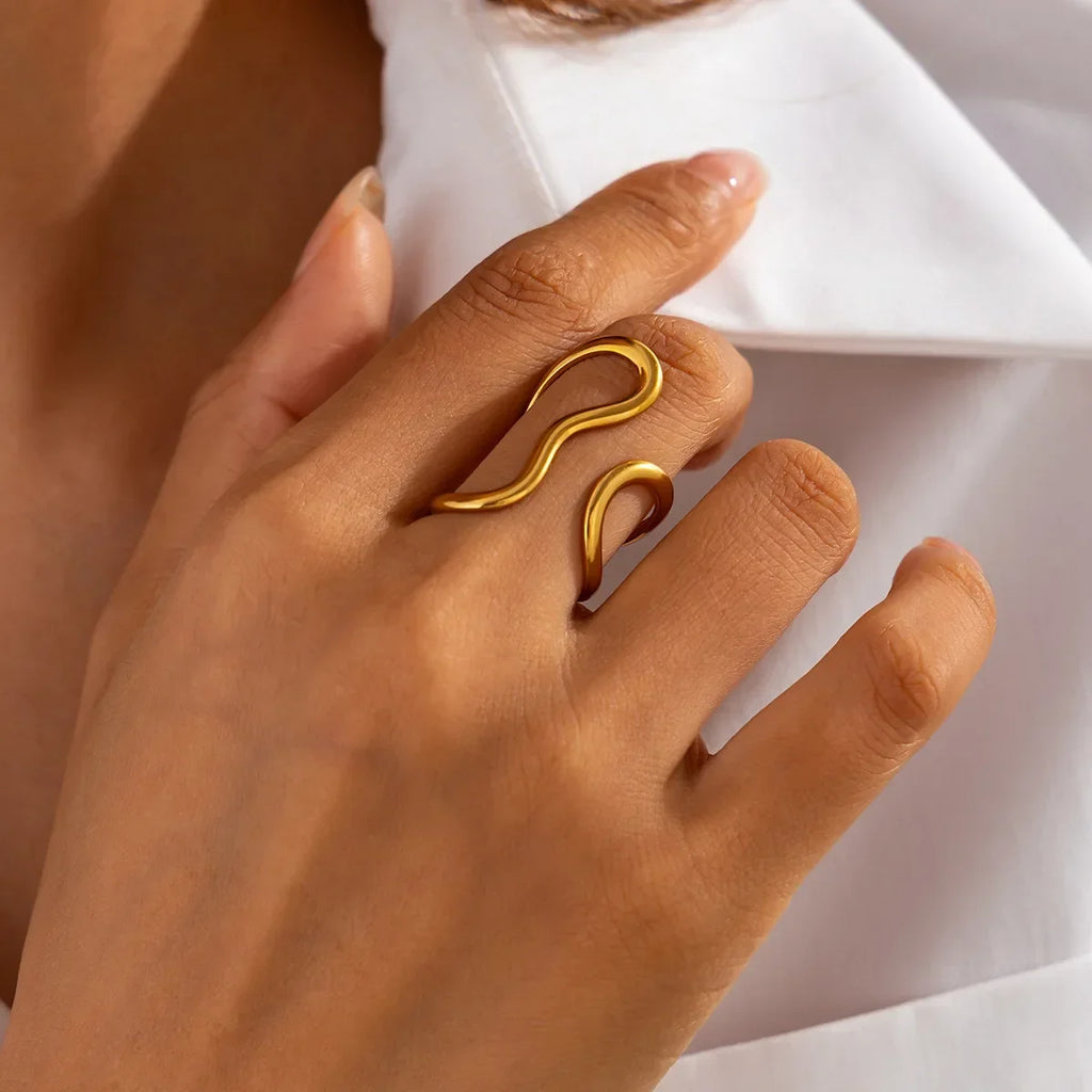 Irregular Stainless Steel Gold Color Rings for Women Men Colorfast Popular Party Personalized Exaggerated Charms Jewelry Gifts