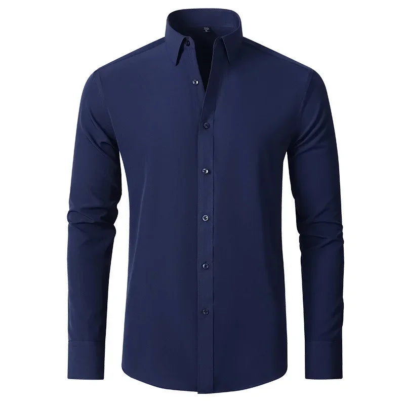 6xl summer black White Oversize men's long-sleeved Dress shirt  High quality elastic force non-iron  business casual