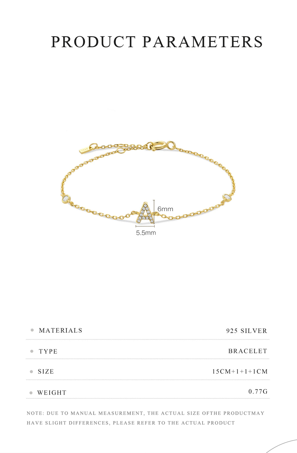 925 Sterling Silver Initial 26 Letters Alphabet Monogram Gold Name Bracelet Crystal CZ Zircon 2021 Fashionable Jewelry