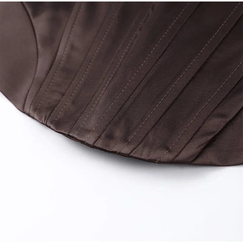 Women Solid Deep-V Satin Camisole Corset Top Elegant Double-Strap Fitted Cropped Back-Tie 2025 Chic Versatile Date Lady Tops