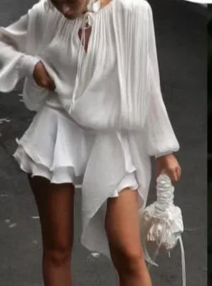 Dresses Skirts Shorts Two-piece Sets Spring/Autumn Women's Puff Sleeves Ruffles Pleats New Comfortable Casual Niche Fashionable