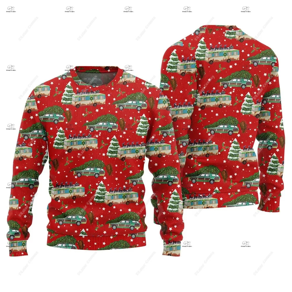 Christmas Santa Claus Pet Cat Knitted Ugly Sweater Graffiti Retro Vintage 3DPrint Pullover Harajuku Casual Funny Long Sleeves 43