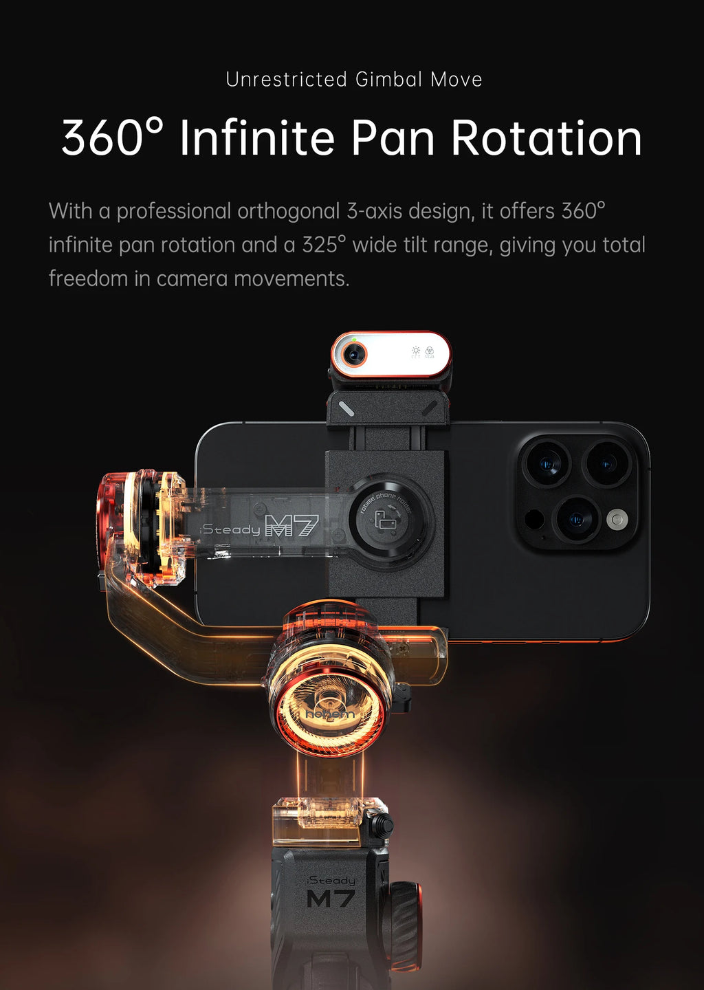 Hohem official-website isteady М7 Stabilizer Ai Face Tracking 3-Axis Phone Gimbal Built-in Selfie Stick iPhone16/Samsung Gimbal
