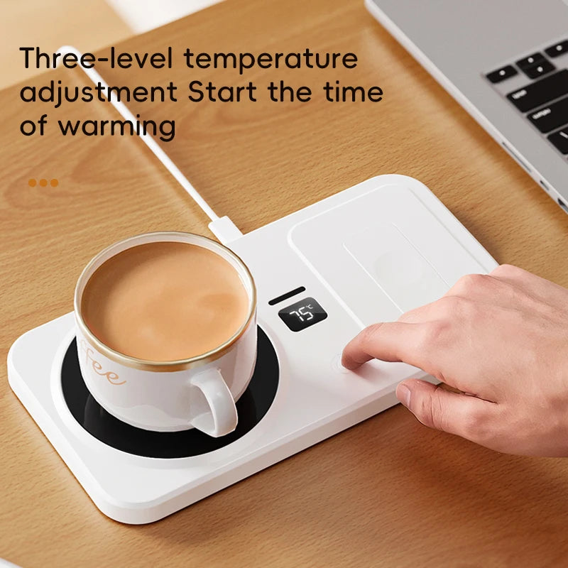 2 in 1 Coffee Mug Warmer Wireless Charger Multi-functional Cup Heating Pad 3 Gear Temperature Warmer Coaster For Milk Tea Water