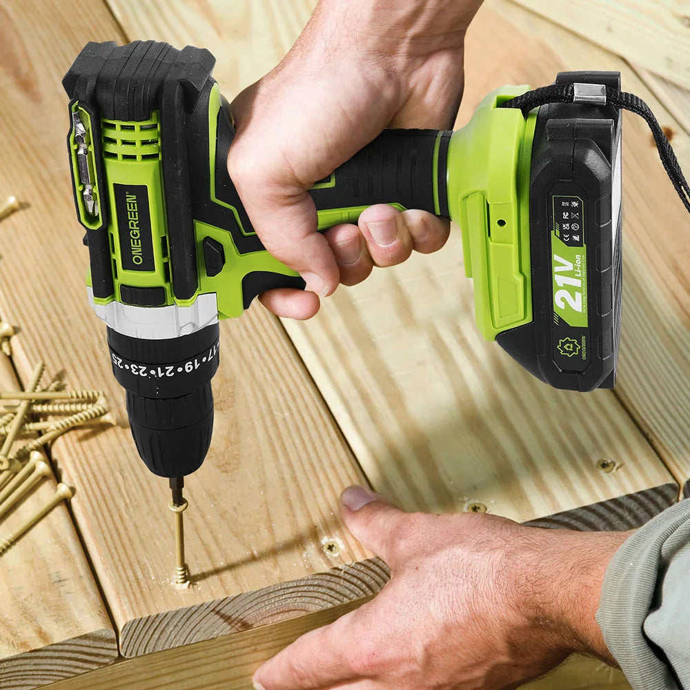 ONEGREEN 25+3 Torque Electric Impact Drill 3 Mode Adjustable Cordless Electric Screwdriver Power Tool For Makita 21V Battery Pin