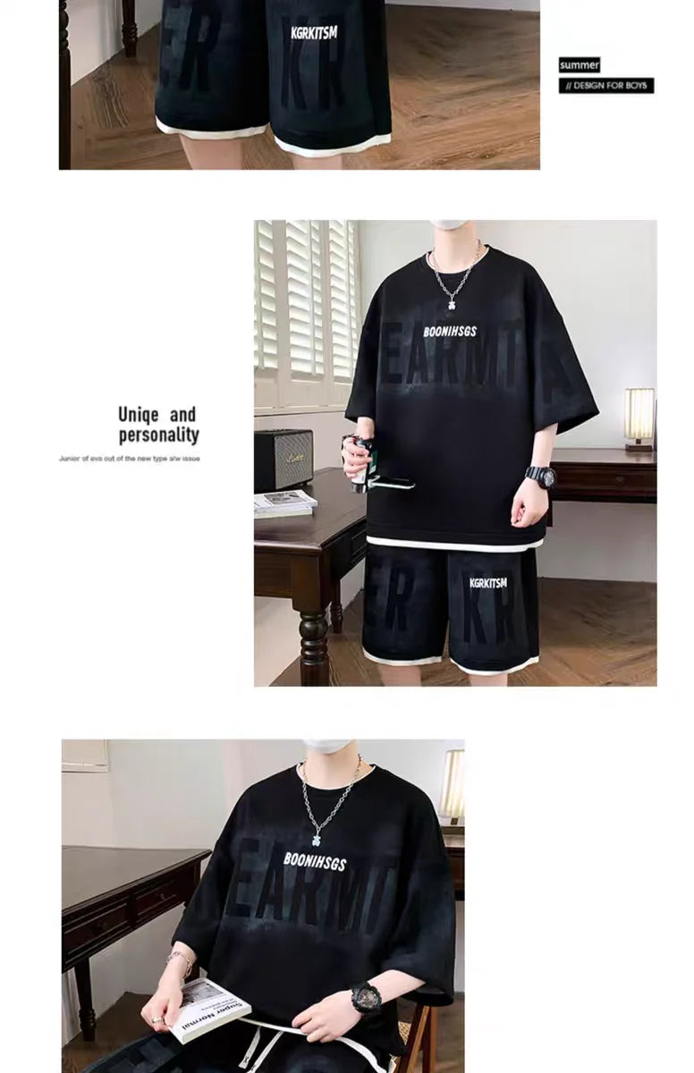 Summer Men's Large Suit S-6XL New Trendy Two Piece Set Korean High Street Fashion T-shirt Shorts Tracksuits Designer Clothes Men