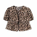 MUJER Leopard Print Crop Top Women Puff Sleeve Ruffle Blouses Woman 2025 Summer Shirts and Blouses for Women Ruched Ladies Tops