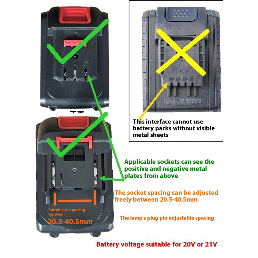 1-5Pcs Power Tool LED Work Light for Makita for Milwaukee for Dewalt for Bosch for Dayi Lomvum Zhipu 18V-21V Li-ion Battery