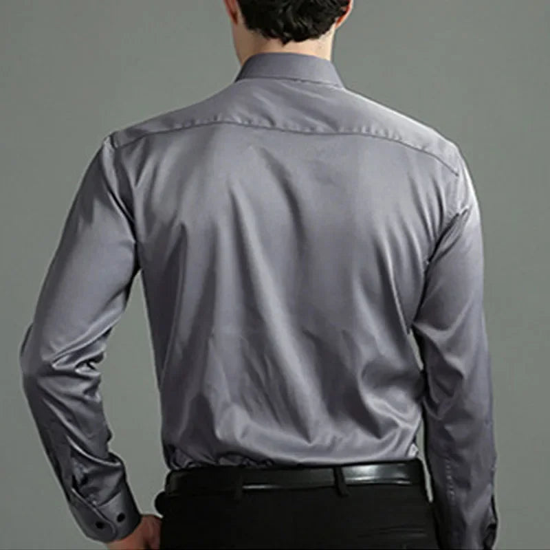 6xl summer black White Oversize men's long-sleeved Dress shirt  High quality elastic force non-iron  business casual