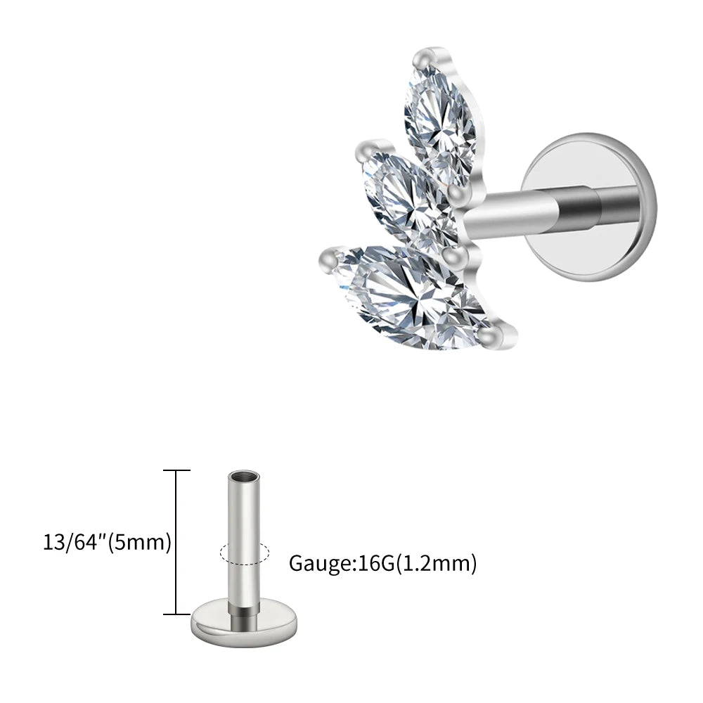 Right Grand ASTM F136 Titanium 16G Cluster Marquise CZ Tragus Helix Stud Conch Lobe Rook Cartilage Leaf Climber Flat Back Labret