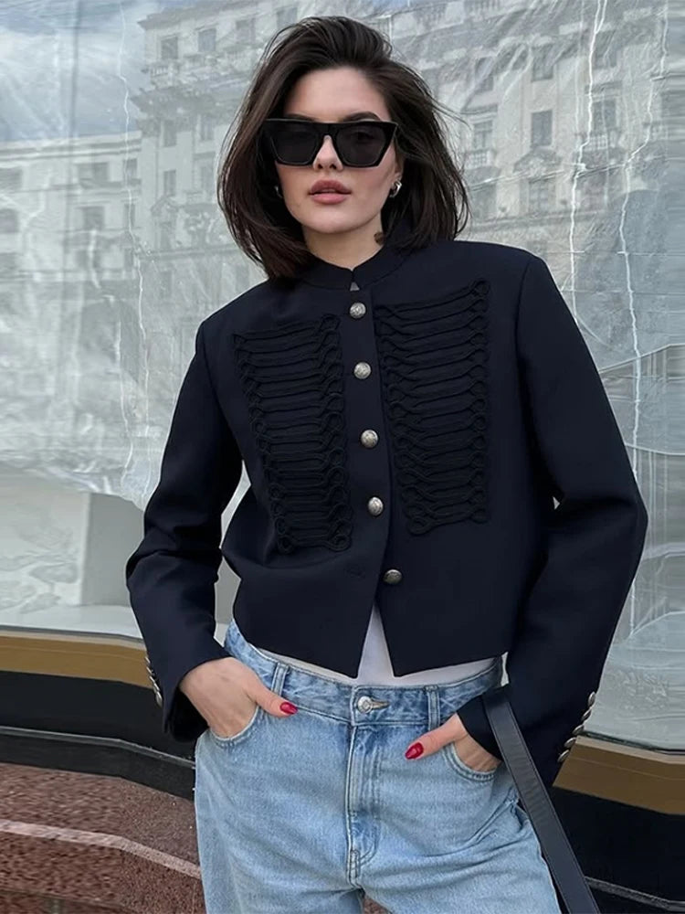 Black Velvet Tassel Jacket Knot Button Asymmetric Hem Long Sleeve Slim Fit Elegant Daily Commute Streetwear Fashion Outerwear