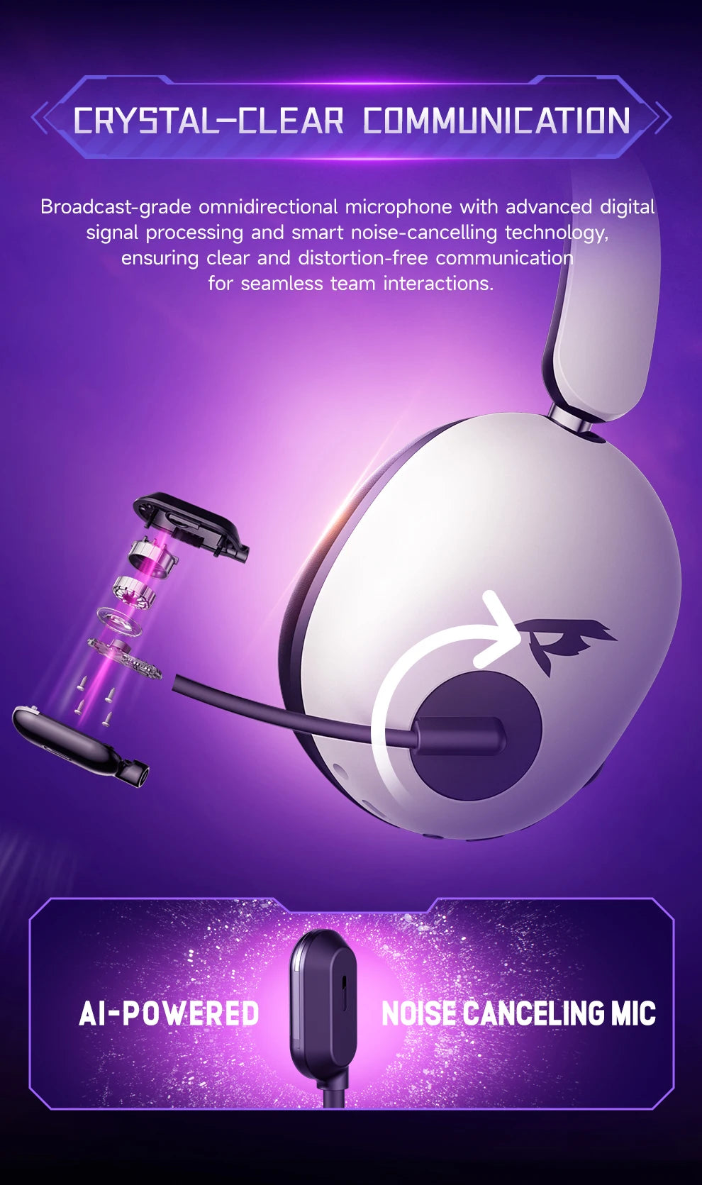 Picun UG-10A Gaming Wireless Headphone with Mic Over-Ear Headset 56dB Bluetooth 6.0 40mm Driver 2.4G/Wireless/Cable Earphones