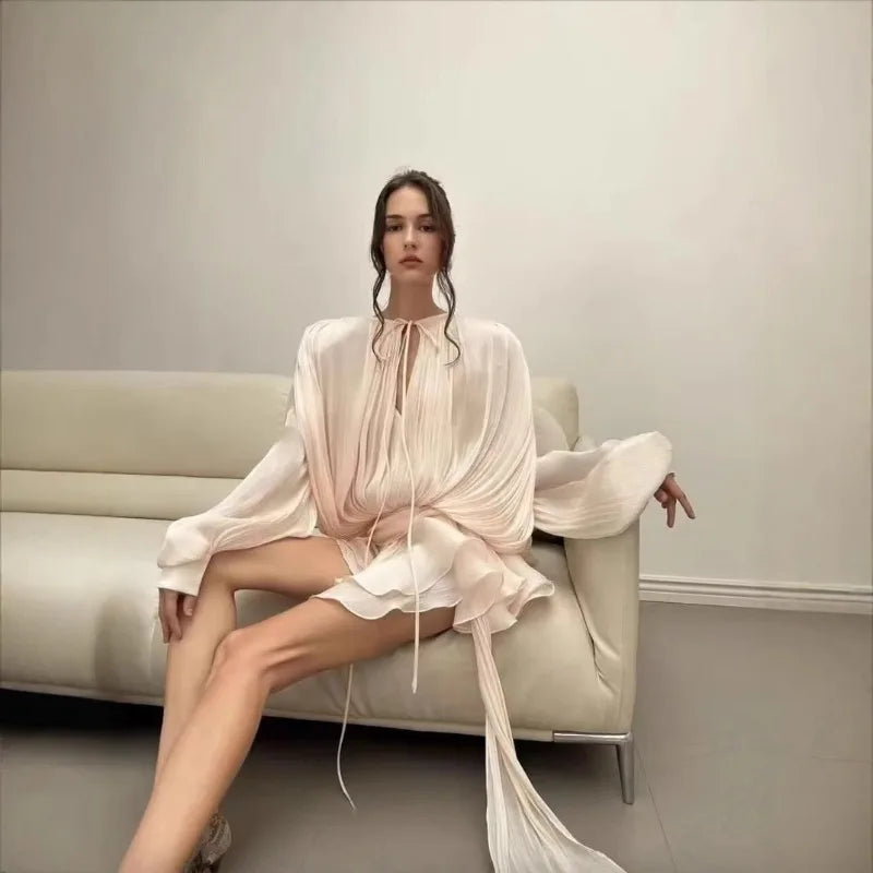 Dresses Skirts Shorts Two-piece Sets Spring/Autumn Women's Puff Sleeves Ruffles Pleats New Comfortable Casual Niche Fashionable