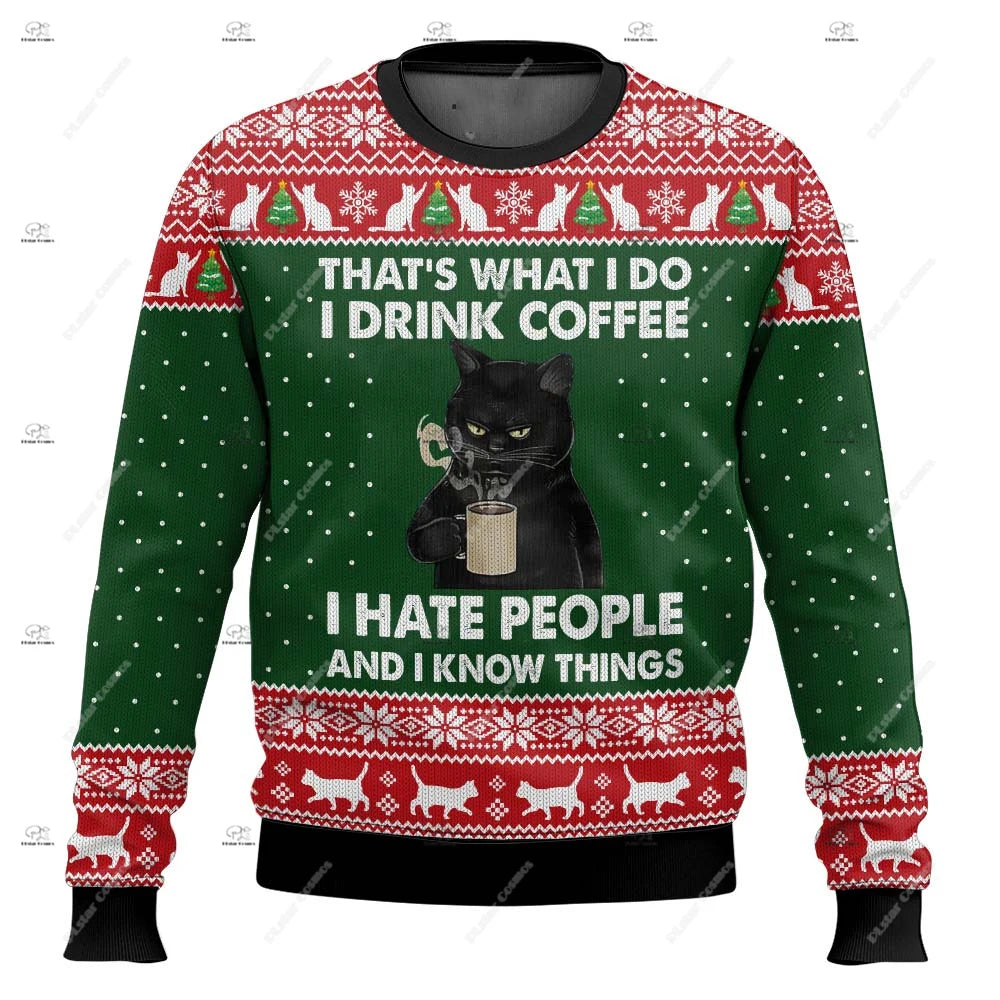 Christmas Santa Claus Pet Cat Knitted Ugly Sweater Graffiti Retro Vintage 3DPrint Pullover Harajuku Casual Funny Long Sleeves 43
