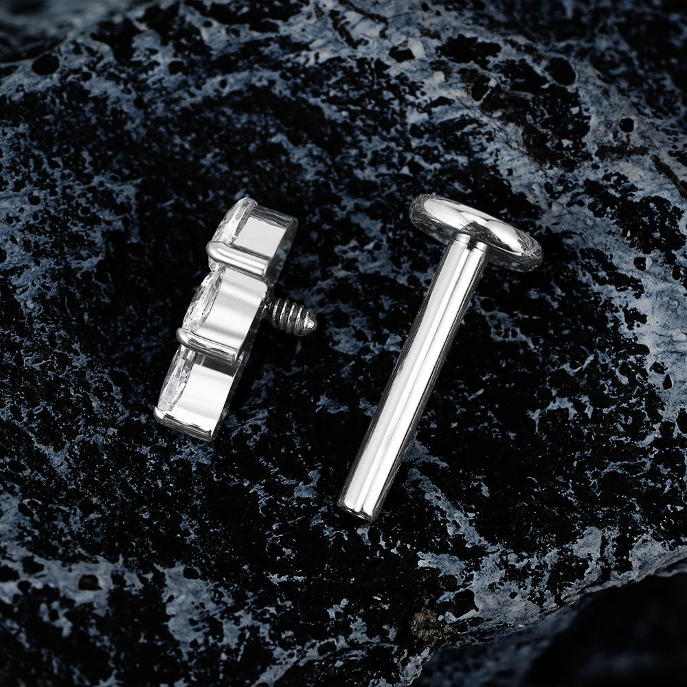 Right Grand ASTM F136 Titanium 16G Cluster Marquise CZ Tragus Helix Stud Conch Lobe Rook Cartilage Leaf Climber Flat Back Labret