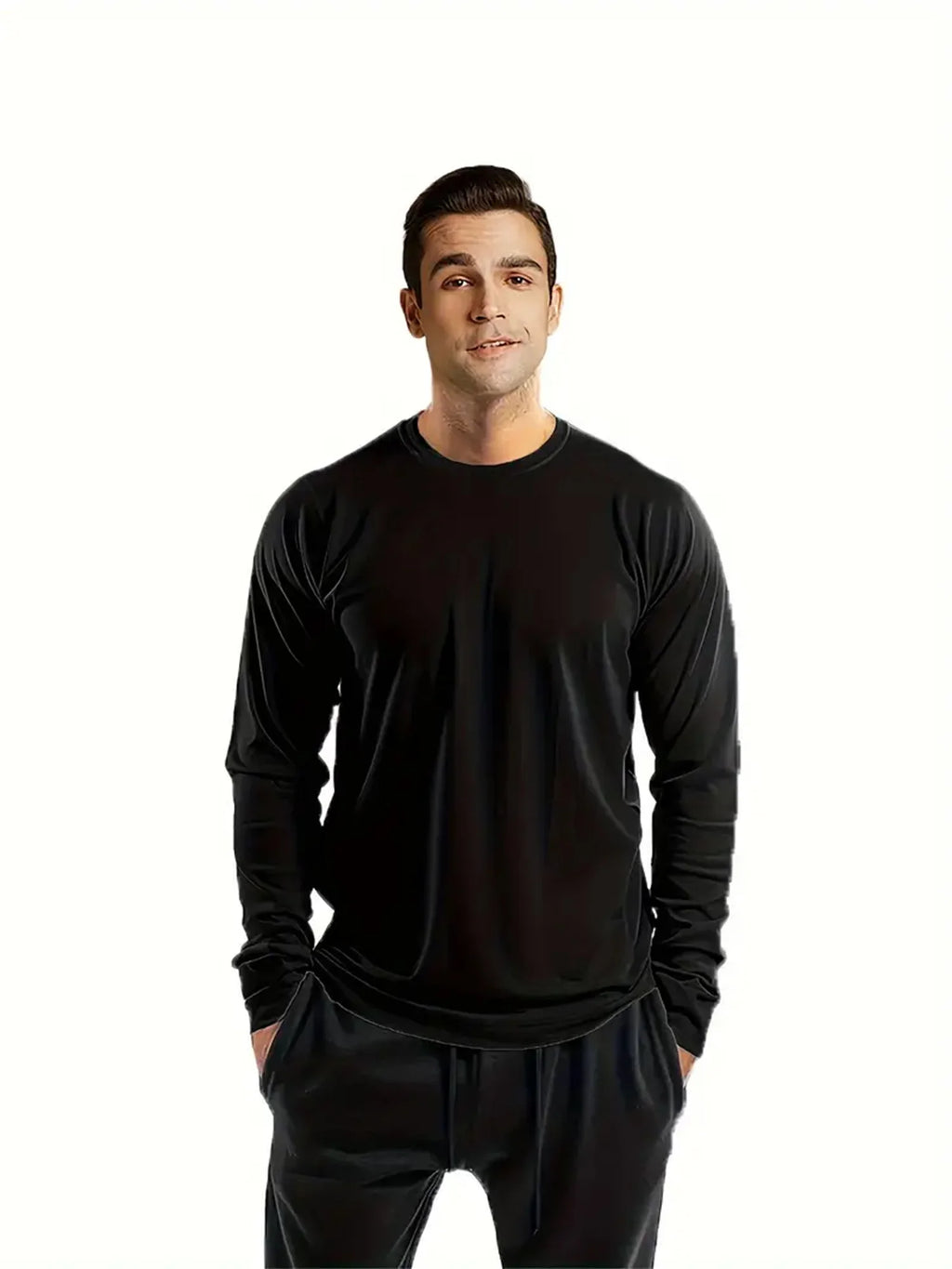 Sports Long-Sleeved Black 5-Piece Men's Round Neck Shirt Quick-Drying Top Fitness Sportswear Casual Outdoor Sportswear Body-Shap