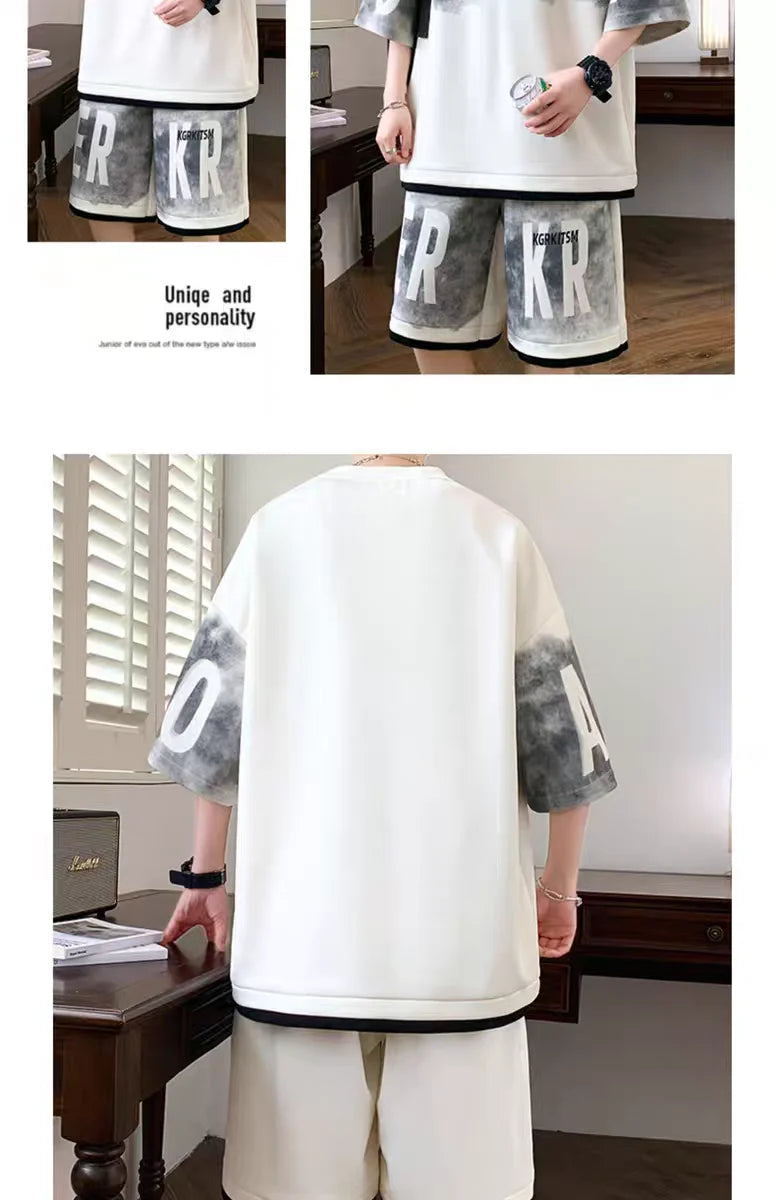 Summer Men's Large Suit S-6XL New Trendy Two Piece Set Korean High Street Fashion T-shirt Shorts Tracksuits Designer Clothes Men