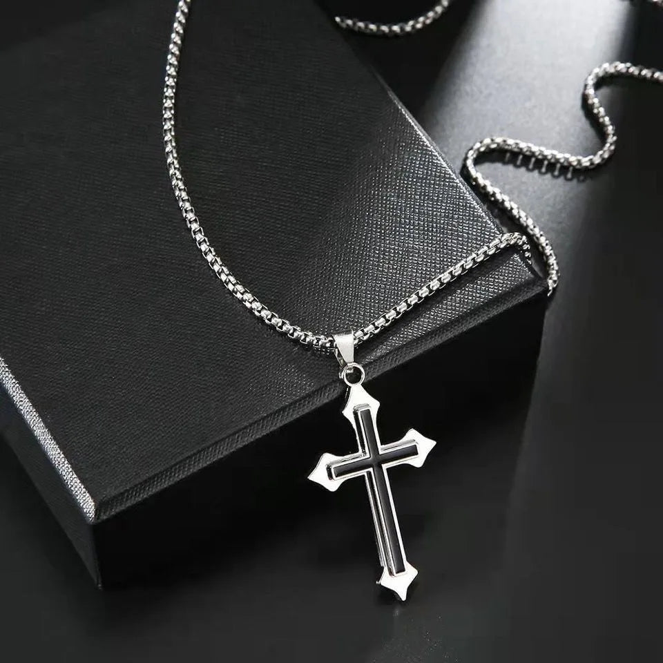 Vintage Gothic Hollow Cross Pendant Necklace Silver Color Cool Street Style For Men Women Gift Wholesale Neck Jewelry