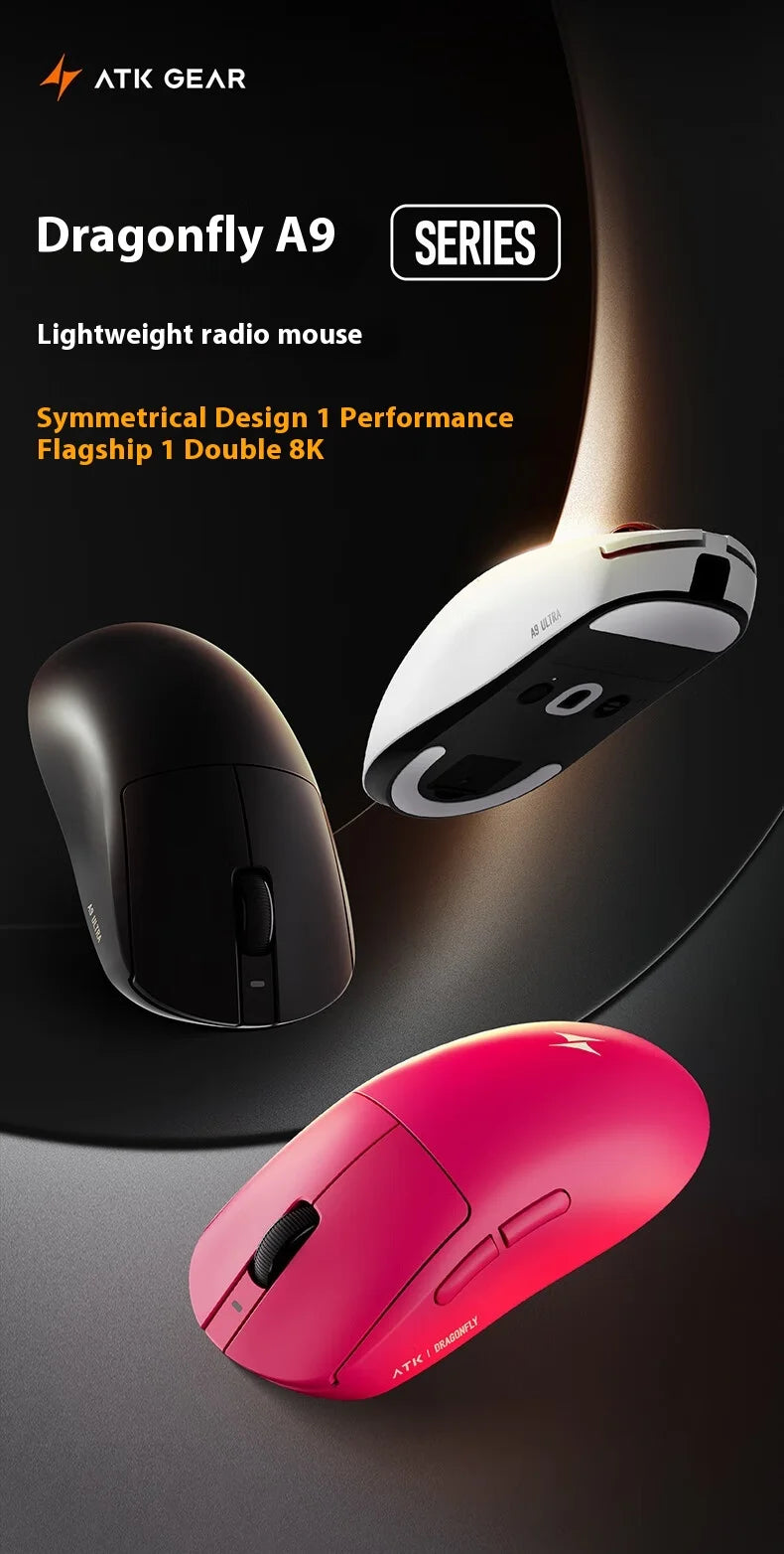 Atk A9 Plus Wireless Gaming Mouse A9/A9 Se/A9 Plus/A9 Pro Tri Mode 8k 53g Lightweight E-Sports Gaming Mouse Pc  Accessory Instoc