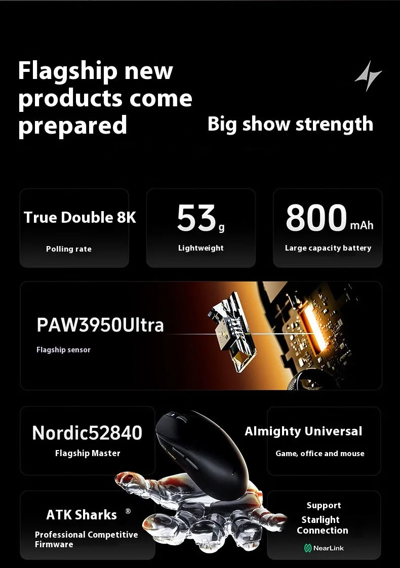 Atk A9 Plus Wireless Gaming Mouse A9/A9 Se/A9 Plus/A9 Pro Tri Mode 8k 53g Lightweight E-Sports Gaming Mouse Pc  Accessory Instoc
