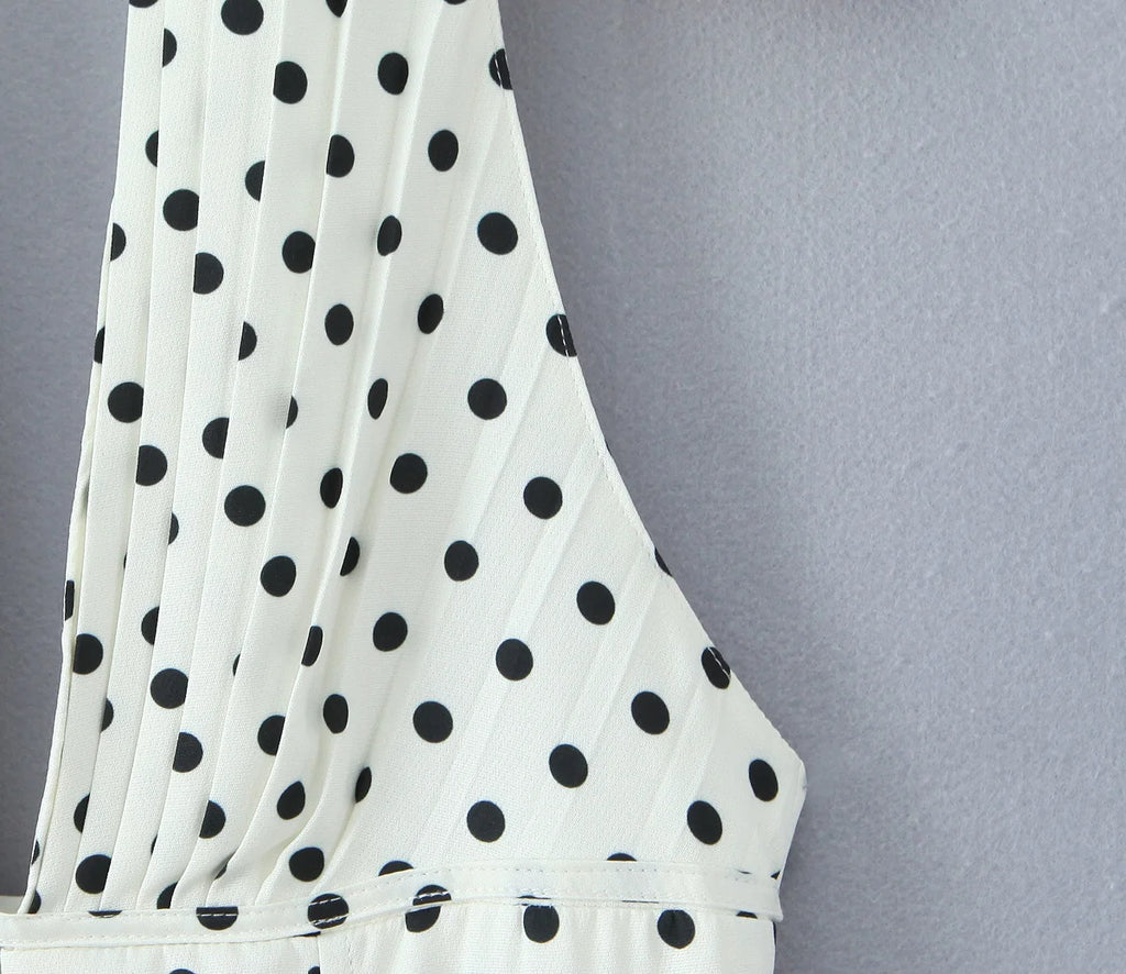 YENKYE French Style Retro Polka Dot Deep V Halter Dress Women Sexy Backless A-line Slim Sweet Elegant Mini Dresses Summer Robe