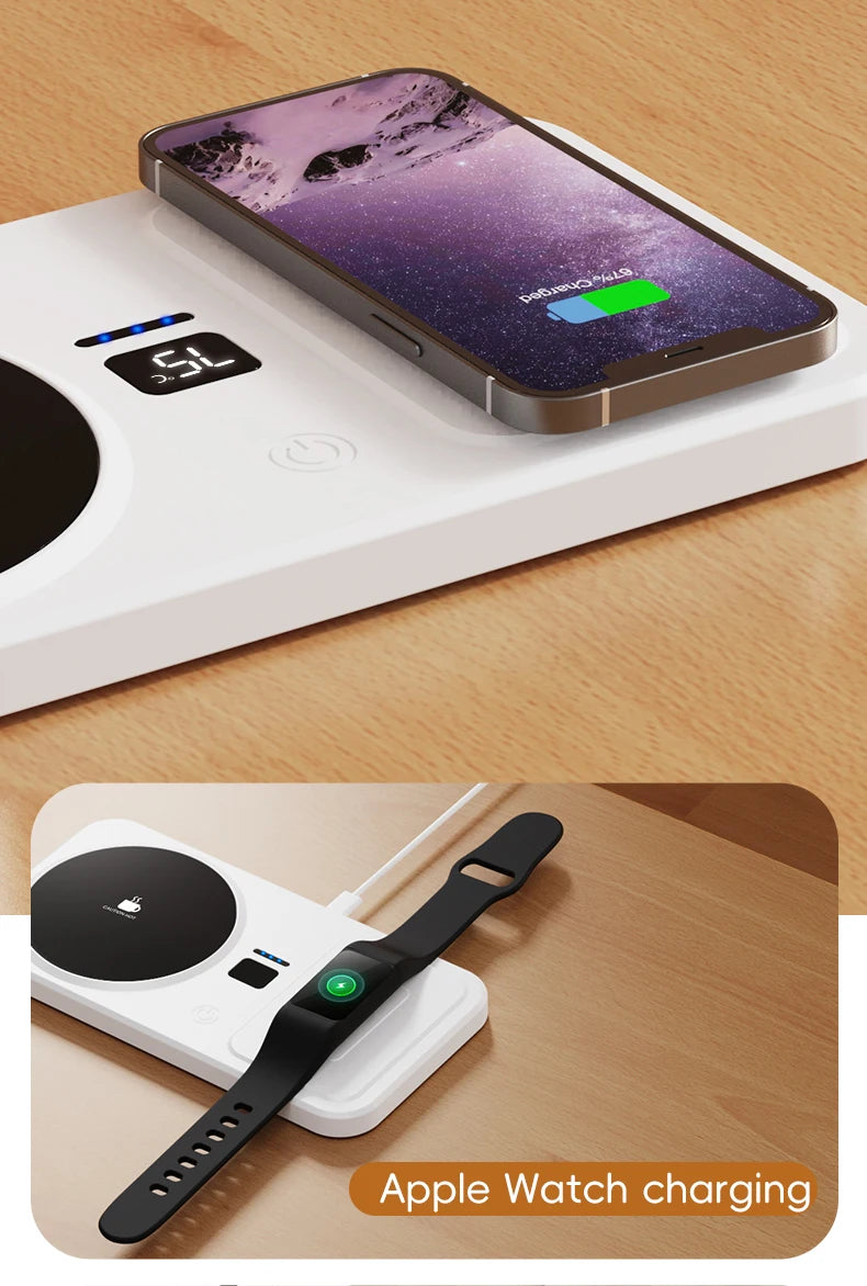 2 in 1 Coffee Mug Warmer Wireless Charger Multi-functional Cup Heating Pad 3 Gear Temperature Warmer Coaster For Milk Tea Water