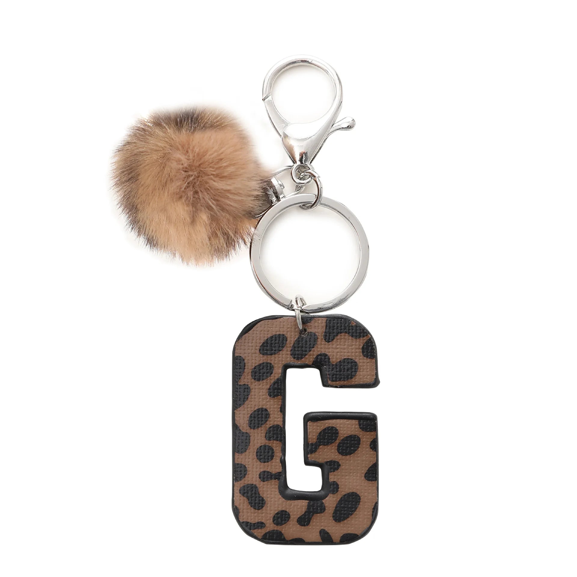 Fashion Leopard English Alphabet Artificial Leather Keychain Exquisite Letter Keyring Women Handbag Charms Accessories Gifts