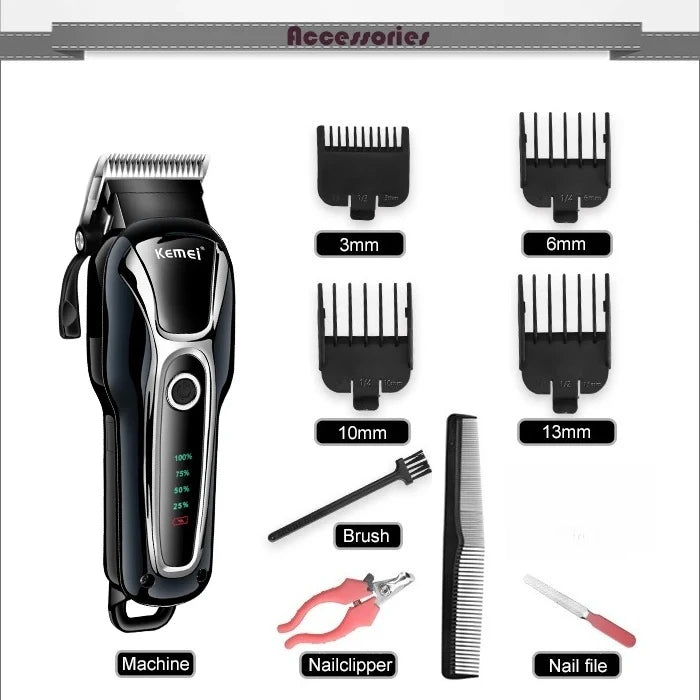 Kemei Rechargeable Professional Dog Hair Trimmer for Cat Cutter Grooming Machine Hair Remover Animal Hair Clipper for Pet
