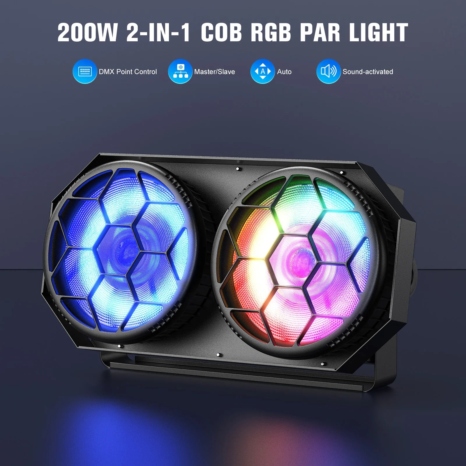Fieryzeal 2PCS 200W COB LED Par Light 2x100W Cool&Warm White 2IN1 RGB Audience Light DMX Strobe Stage Light for DJ Disco Party