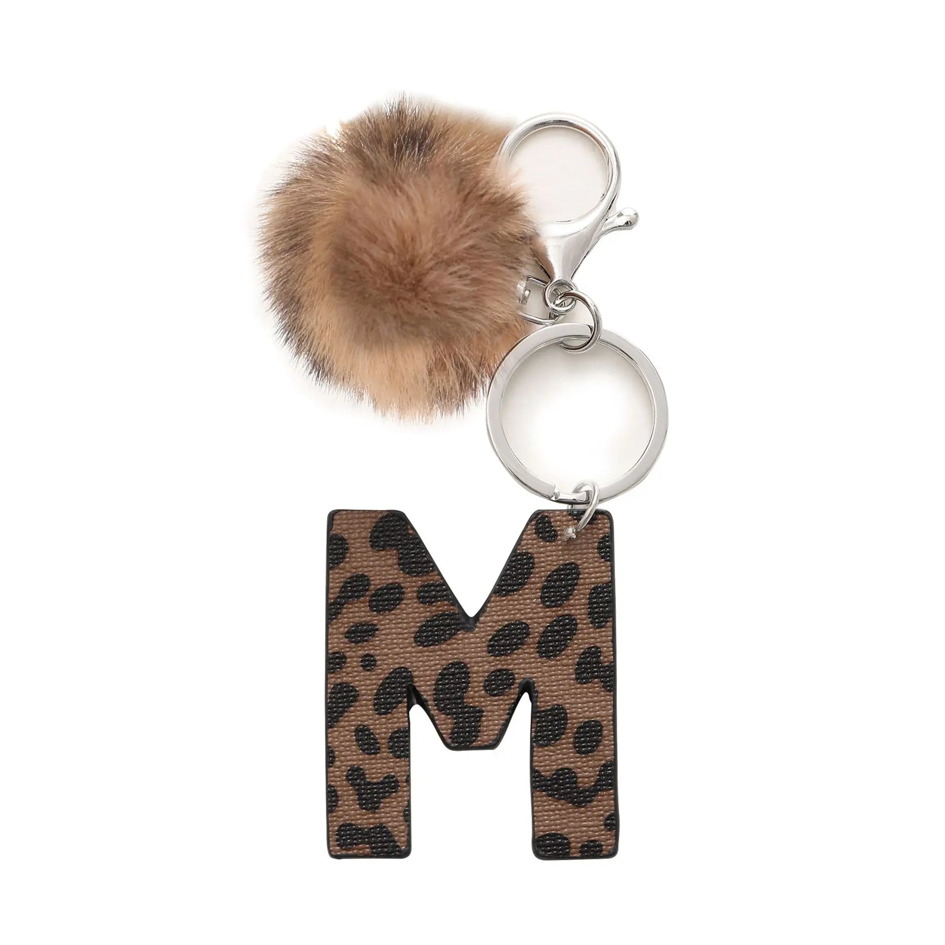Fashion Leopard English Alphabet Artificial Leather Keychain Exquisite Letter Keyring Women Handbag Charms Accessories Gifts