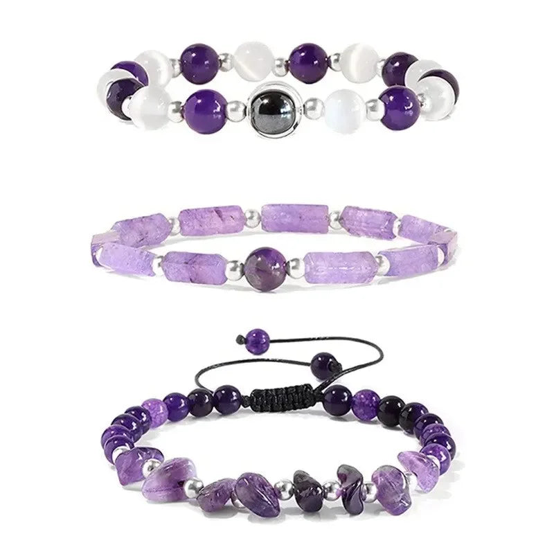 3pcs/Set Body-Purifying Amethyst Bracelet for Weight Loss, Yoga, and Meditation - Healing Stone Jewelry for Women and Men