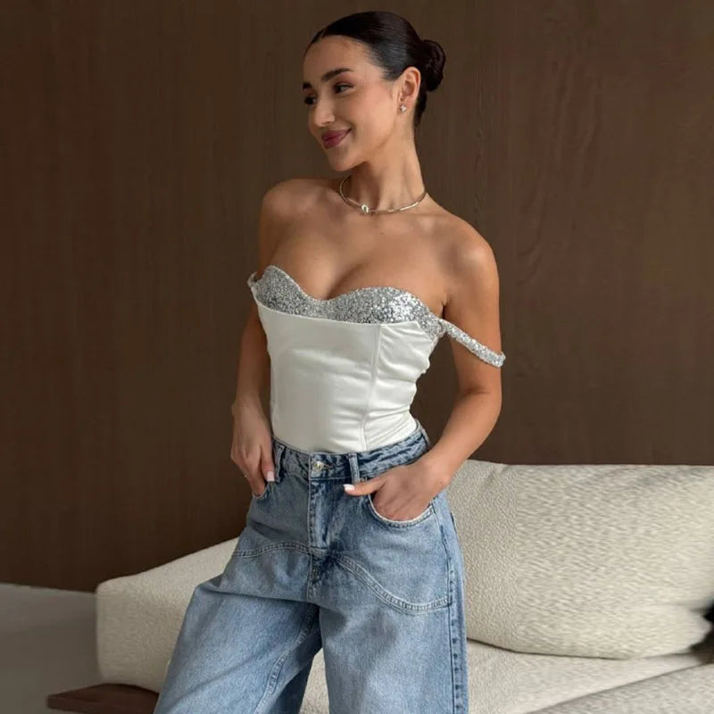 Women Solid Deep-V Satin Camisole Corset Top Elegant Double-Strap Fitted Cropped Back-Tie 2025 Chic Versatile Date Lady Tops