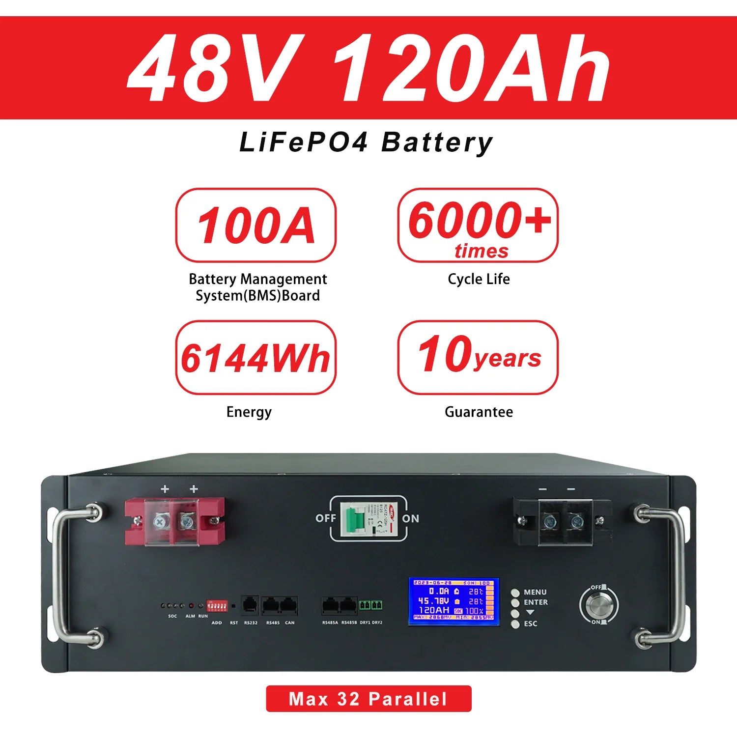 48V 100Ah 50Ah 120Ah 200Ah 300Ah LiFePO4 Battery 16S Built-in BMS 51.2V Lithium Iron Phosphate Batteries for RV Solar No VAT&TAX