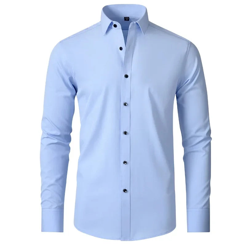 6xl summer black White Oversize men's long-sleeved Dress shirt  High quality elastic force non-iron  business casual