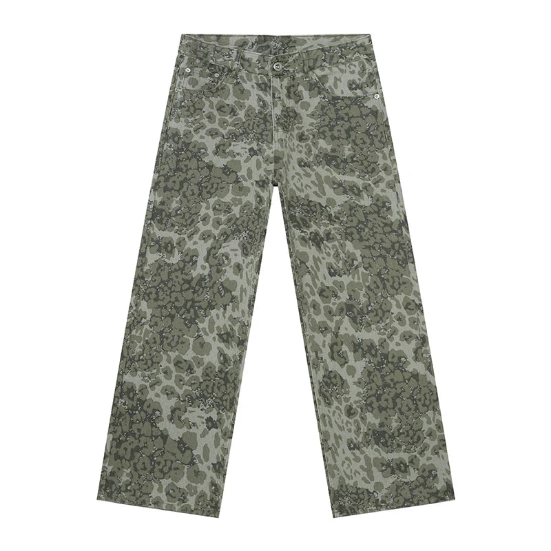 PFNW American 2025 New Tide Camouflage Jeans Men's Ins Loose Straight Wide Leg Casual Denim Pants Loose Male Trousers 12C2036