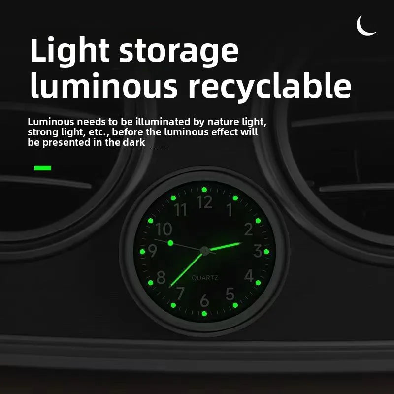 Mini relógio luminoso para painel de carro, relógio digital universal de quartzo em ornamento automático para acessórios