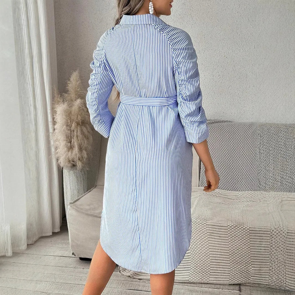 Maternity Clothes Pregnant Women Dresses Clothing Lapel Button Casual Skirt Pleated Seven-quarter Sleeve Shirt Spring Jumpsuit