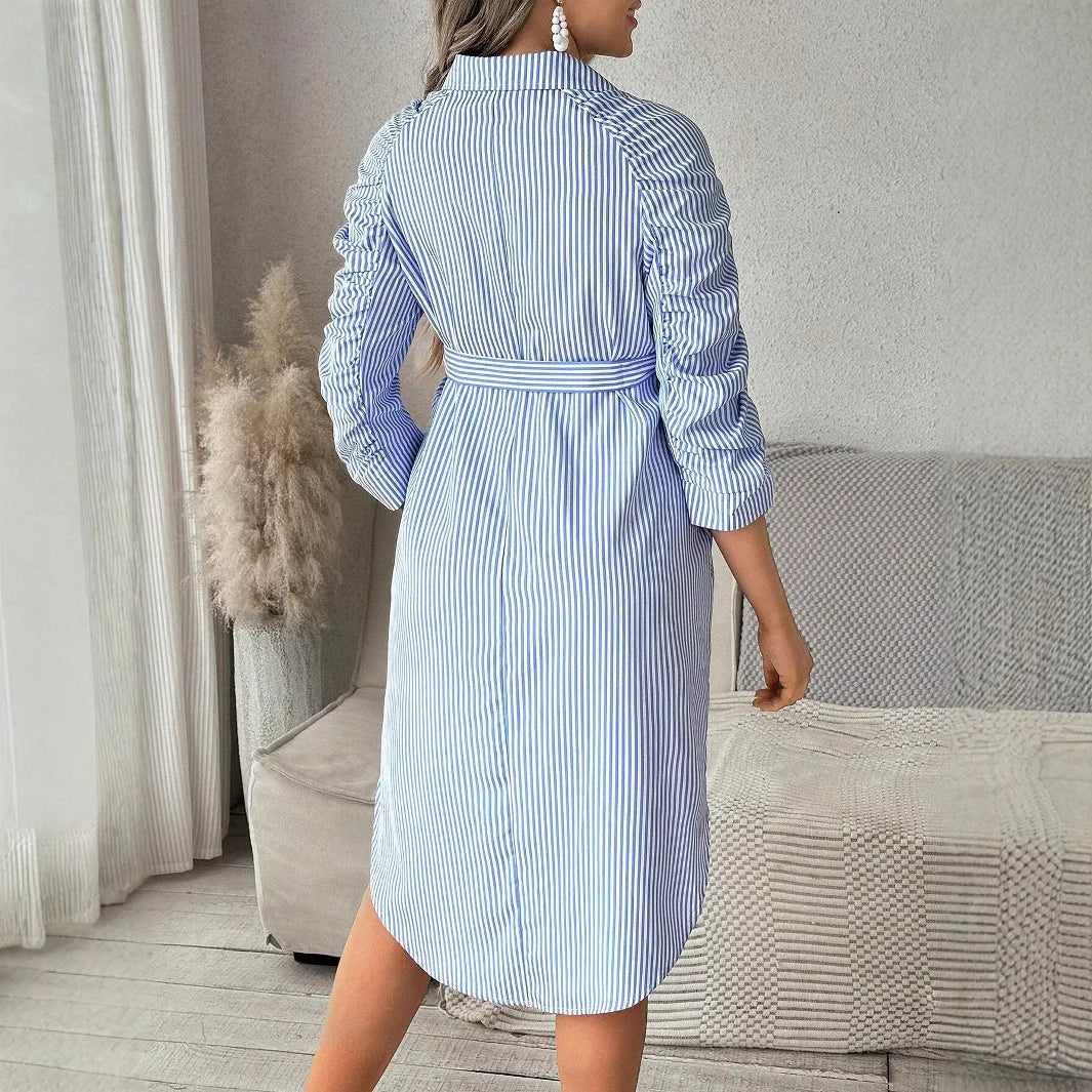 Maternity Clothes Pregnant Women Dresses Clothing Lapel Button Casual Skirt Pleated Seven-quarter Sleeve Shirt Spring Jumpsuit
