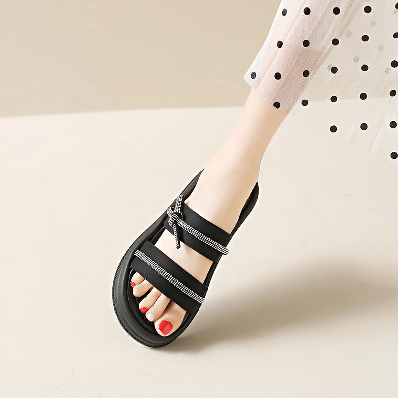 Ladies Summer Casual Flat Sandals Anti Slip Stable Sole Elegant Simple Design Daily Walking Student Footwear