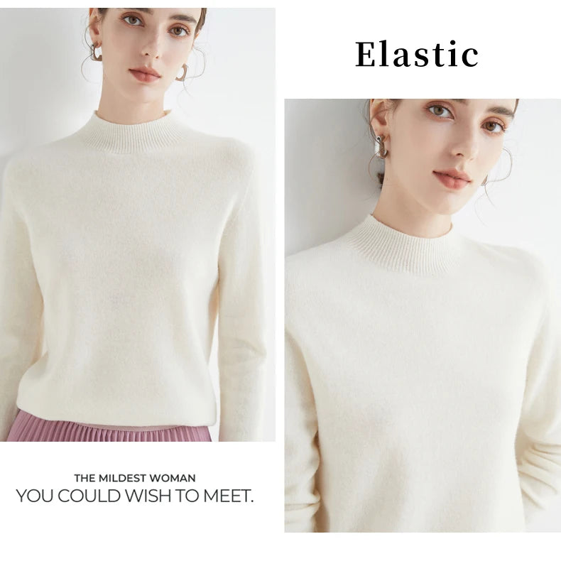 100% Merino Wool Cashmere Sweater Women Knitted Sweater Turtleneck Long Sleeve Pullovers Autumn Winter Clothing Warm Jumper Tops