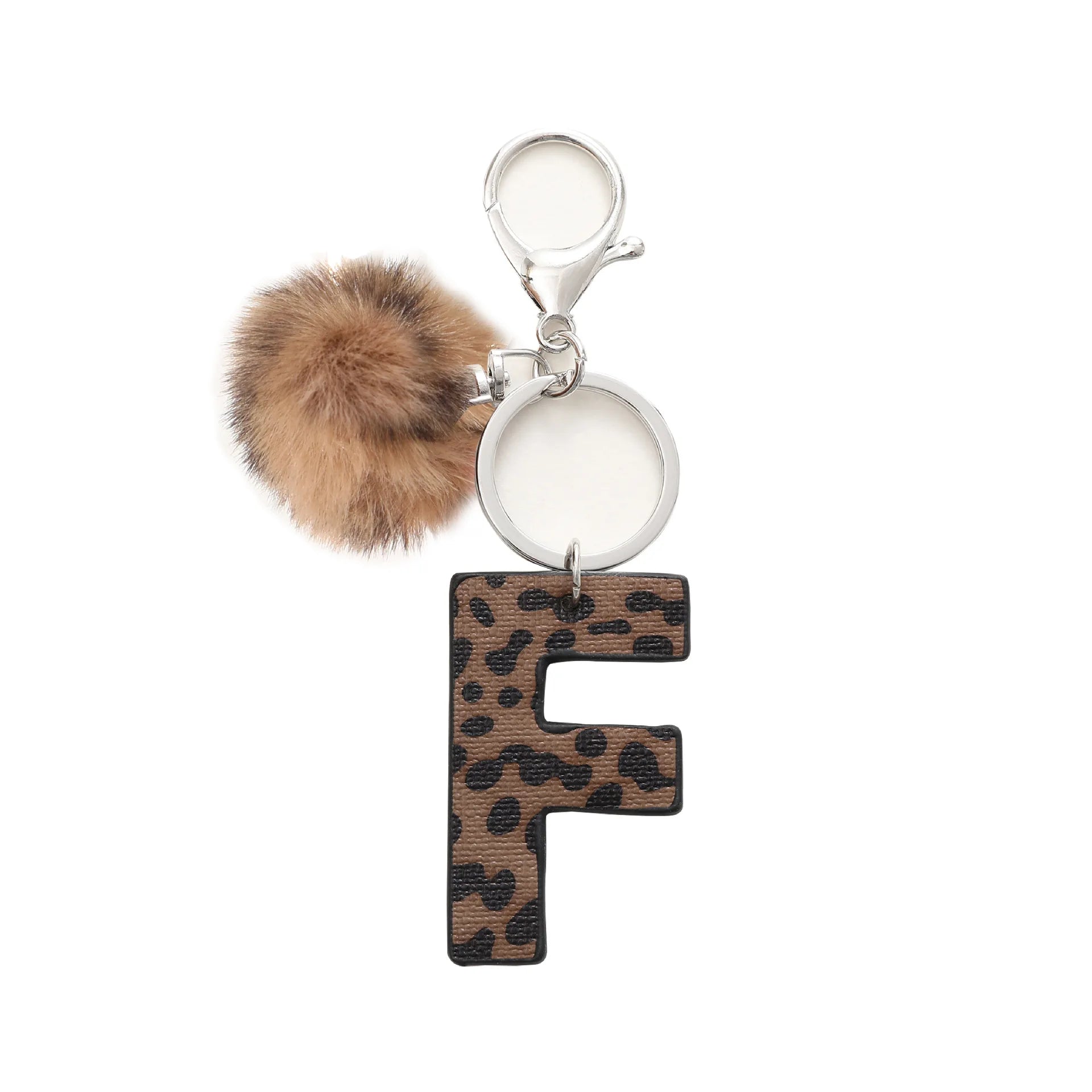 Fashion Leopard English Alphabet Artificial Leather Keychain Exquisite Letter Keyring Women Handbag Charms Accessories Gifts
