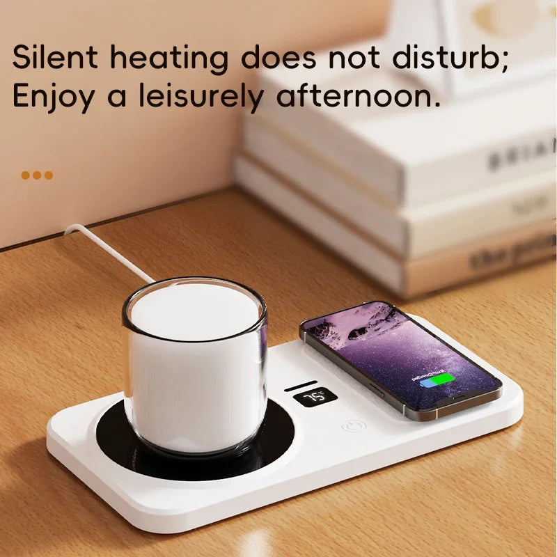 2 in 1 Coffee Mug Warmer Wireless Charger Multi-functional Cup Heating Pad 3 Gear Temperature Warmer Coaster For Milk Tea Water