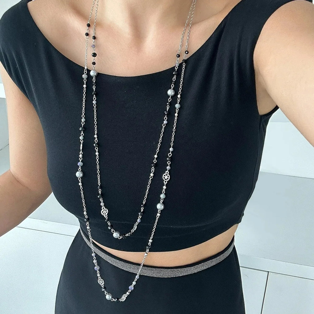 Retro Alien Irregular Baroque Pearl Pendant Necklace for Women Vintage Green Black Crystal Bead Long Necklace Neck Chain Jewelry