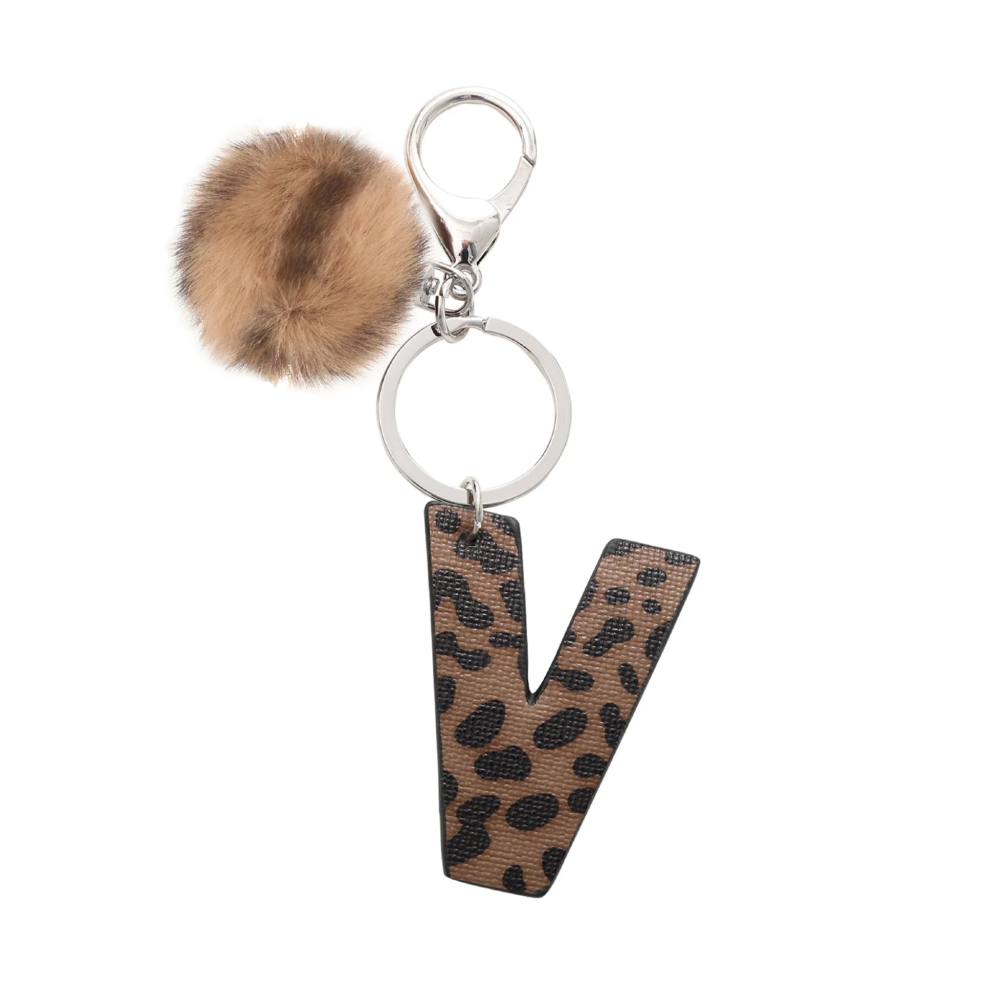 Fashion Leopard English Alphabet Artificial Leather Keychain Exquisite Letter Keyring Women Handbag Charms Accessories Gifts