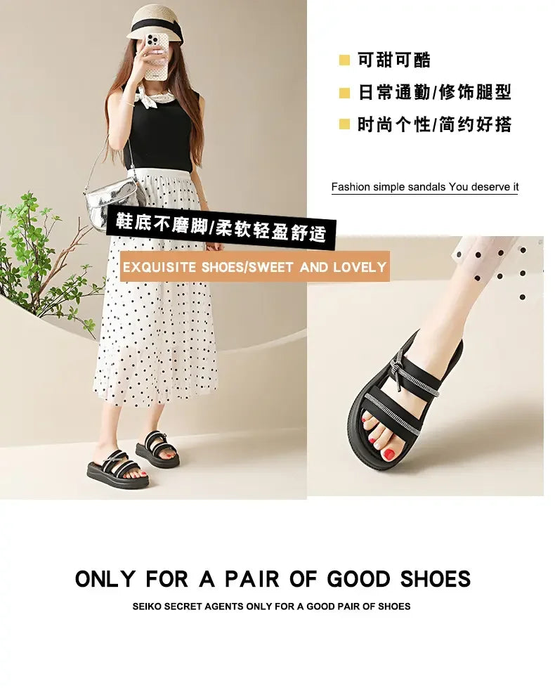 Ladies Summer Casual Flat Sandals Anti Slip Stable Sole Elegant Simple Design Daily Walking Student Footwear