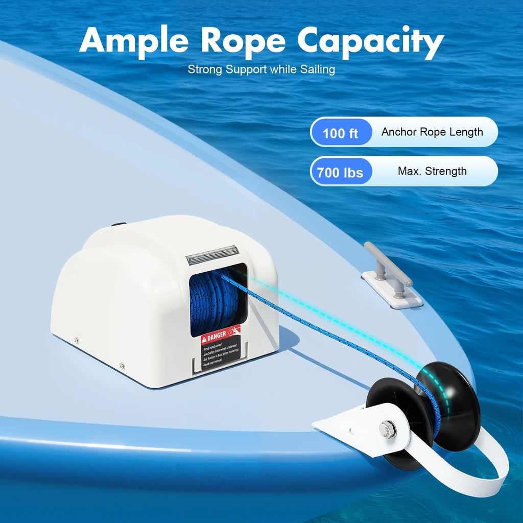 Electric Boat Anchor Winch Saltwater Pontoon Anchor Winch For Small Boats With Wireless Remote Control Kit 45 Lbs