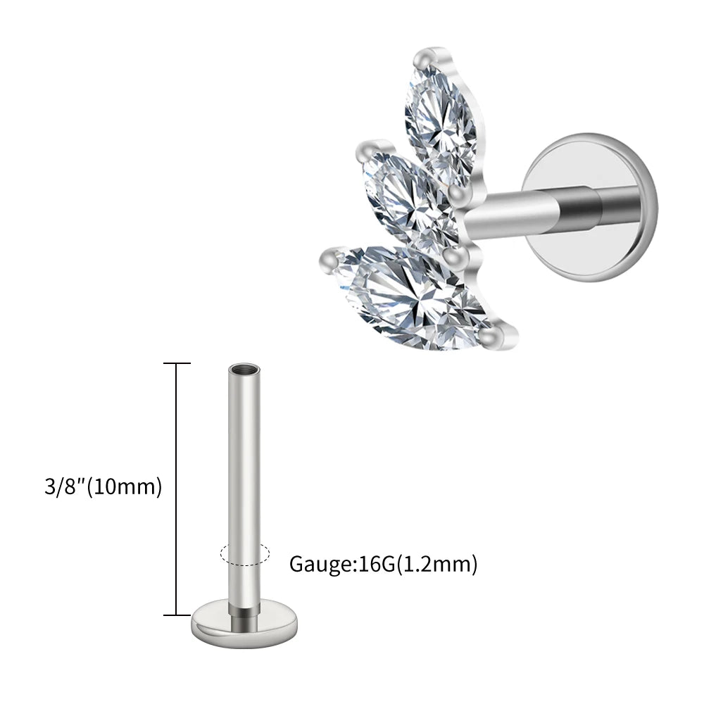 Right Grand ASTM F136 Titanium 16G Cluster Marquise CZ Tragus Helix Stud Conch Lobe Rook Cartilage Leaf Climber Flat Back Labret