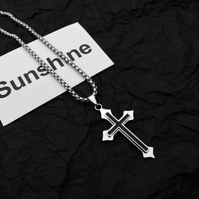 Vintage Gothic Hollow Cross Pendant Necklace Silver Color Cool Street Style For Men Women Gift Wholesale Neck Jewelry